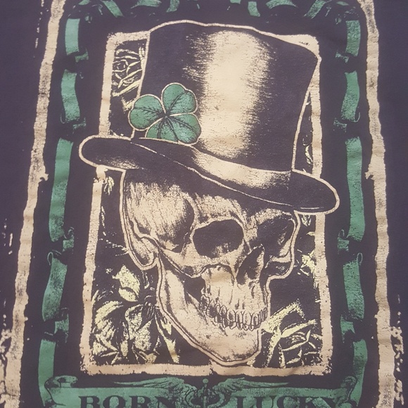 Tops - Ireland, Born Lucky, Skull with Top Hat T-Shirt